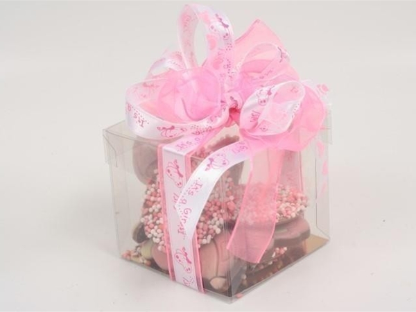 Doosje geboorte chocola meisje 150 g.